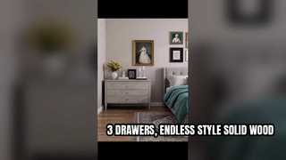 3 Drawer Solid Wood & Metal Nightstand | Vintage & Modern Bedside Table
