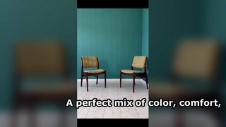 Solid Wood Upholstered Armchair with Colorful Striped Linen | Modern Dining & Lounge Chair