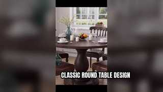 Classic Round Solid Oak Dining Table with Sculpted Pedestal Base