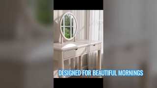Lunara Solid Wood Vanity Table with Integrated Round Mirror & Spacious Storage Drawers