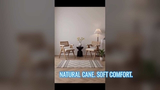 Solid Wood Lounge Chair with Cane Back | Upholstered Seat & Armrests Café Chair